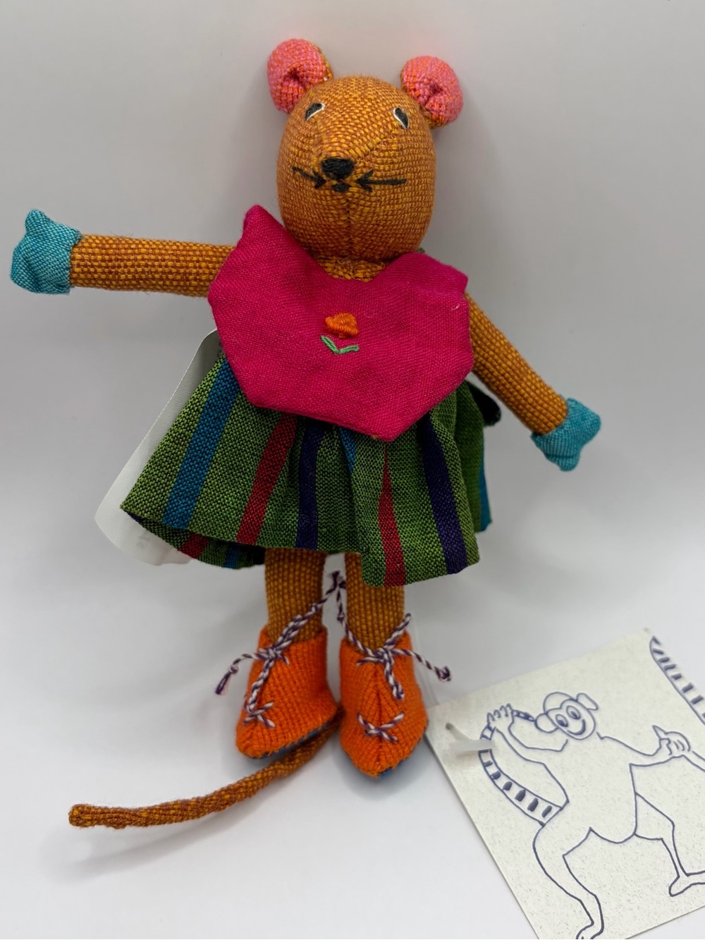 Vintage Barbara Sansoni Mouse Plush Handmade 5" Striped Dress Orange Shoes NWT